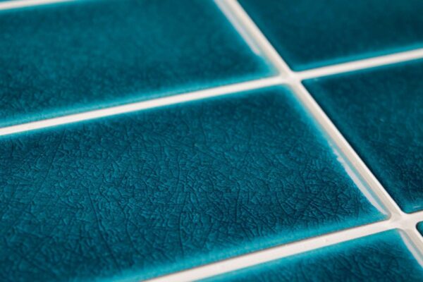 Turquoise Blue tile-effect wall panel close up